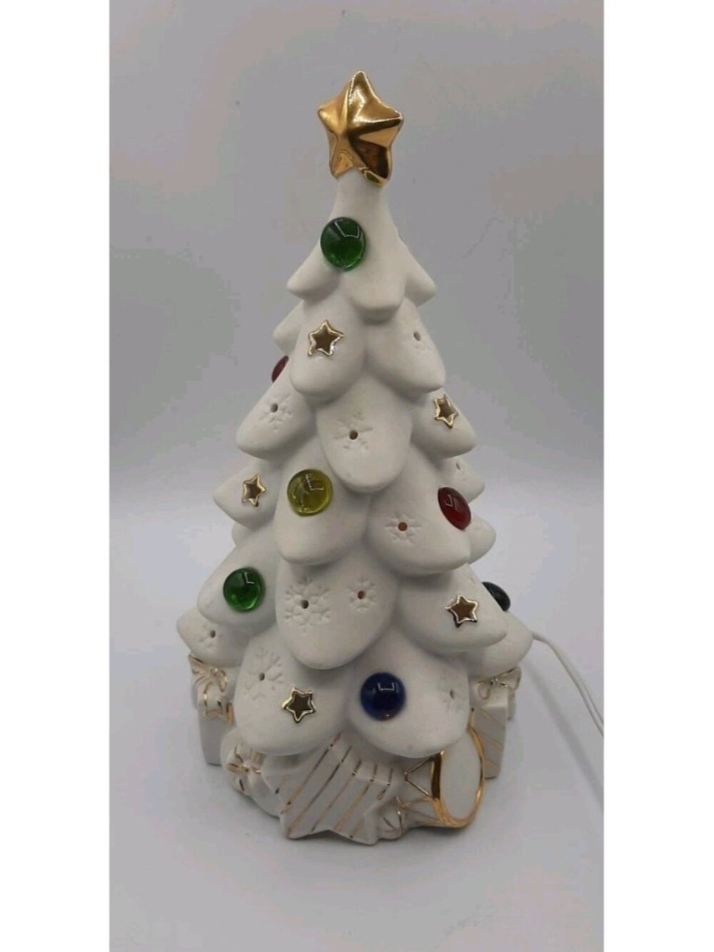 Tabletop Lamp Christmas Tree Night Light White Gold Ceramic Glass Stones